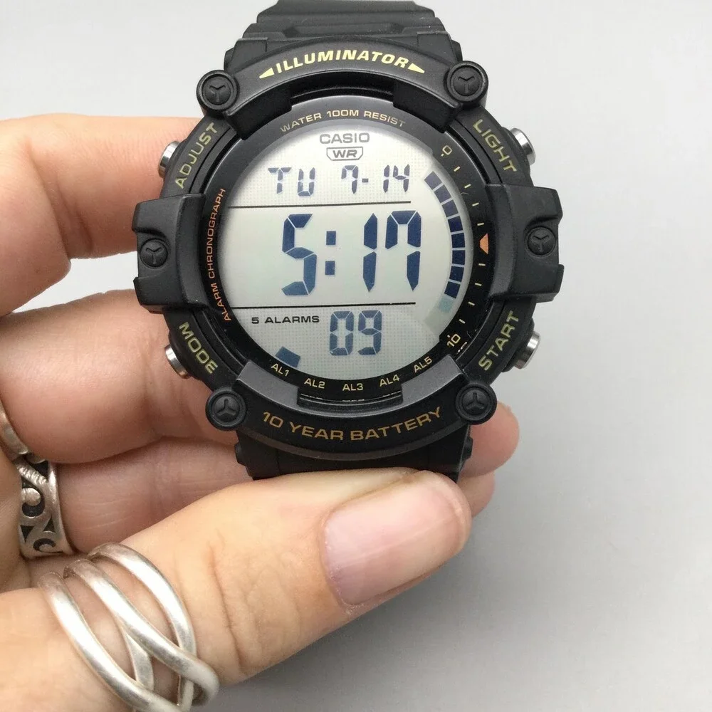 Casio 3502 AE-1500WH Mens Watch 50mm Digital Black 5 Alarms Chronograph